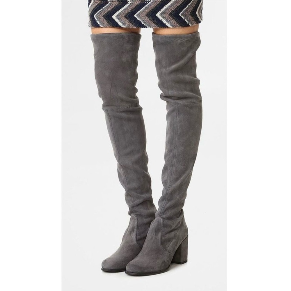 BRAND NEW W/ TAGS STUART WEITZMAN OVER THE KNEE SUEDE BOOTS IN SLATE. Size 12.